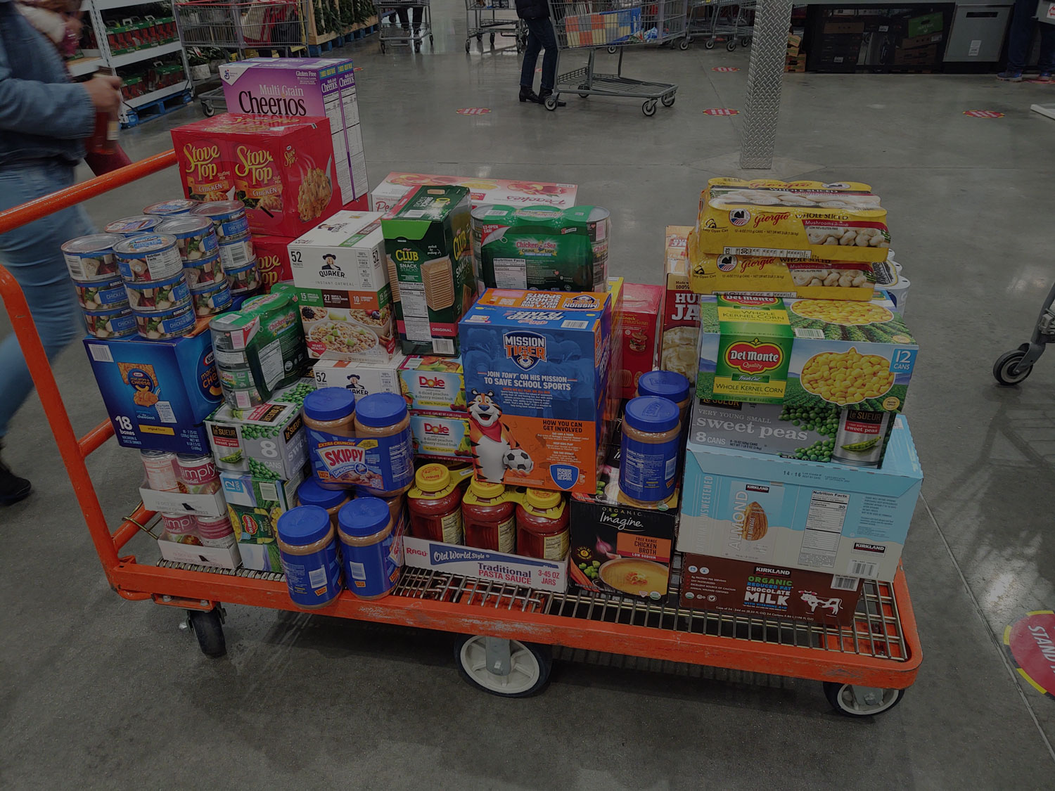 Darkened image of a platform cart holding food